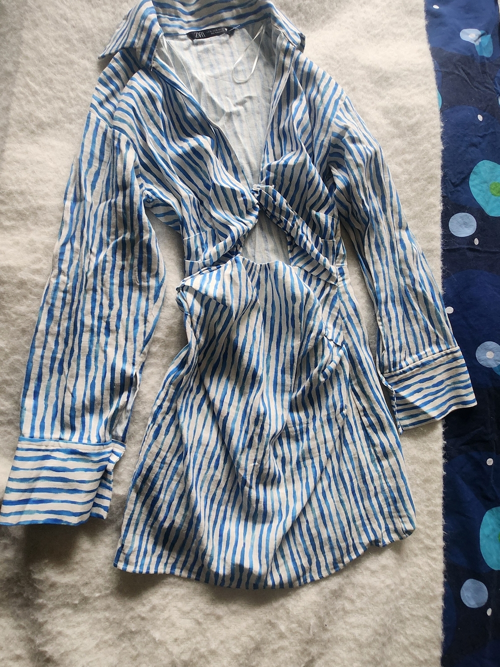Zara Blue & White Striped Twist Front Shirt Dress
